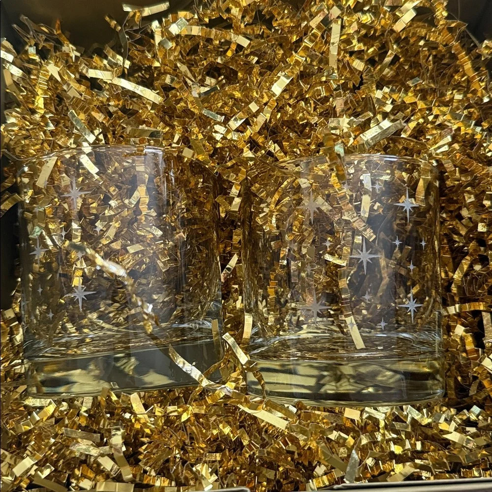 NEW Celebration Gift Box 2 Cocktail Glasses, 4 Leather Coasters & Gold Confetti